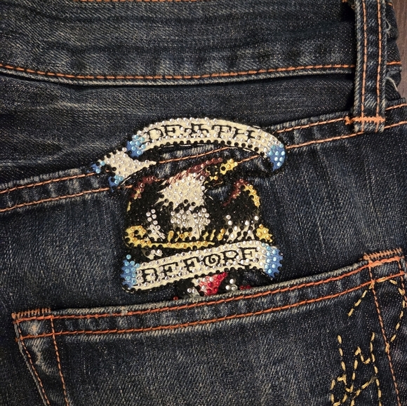 Vintage Ed Hardy Jeans 2000'S Y2K Death Before Dishonor Baggy Denim RARE - Picture 8 of 11